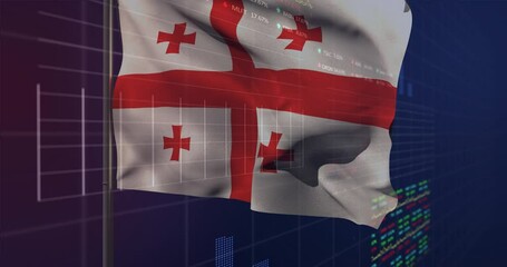 Animation of waving georgia flag over financial data processing - Powered by Adobe