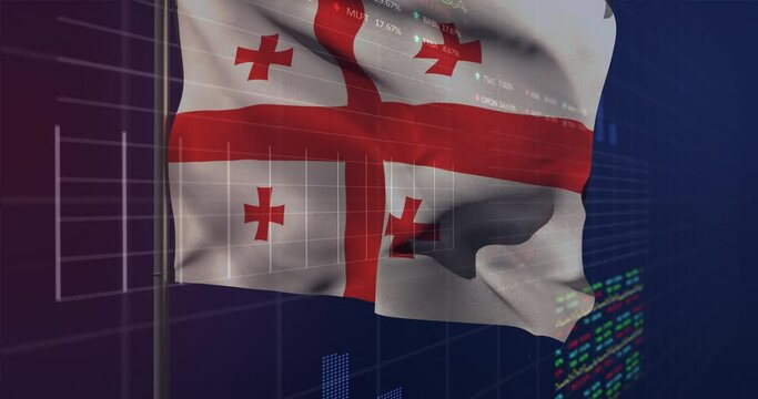 Animation of waving georgia flag over financial data processing - Powered by Adobe