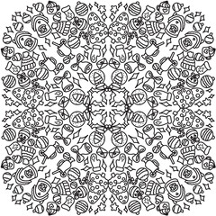 Circle shape coloring page. Black and white print for coloring book with Outline background. Vector illustration. Circle shape pattern with  for coloring book. Christmas holiday сircle pattern 