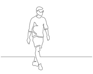 Continuous line drawing of lonely walking man. Vector illustration