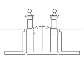 Continuous line drawing of gate. Nice private entrance. Vector illustration.