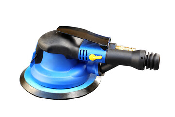 Compressed air eccentric sander. Professional workshop tools on a white background
