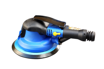 Compressed air eccentric sander. Professional workshop tools on a white background