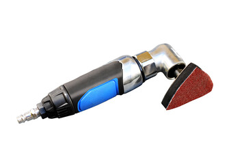 Triangular pneumatic angle grinder.Professional workshop tool isolated on white.