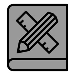 Stationary icon on white background, pencil and ruler on a notebook Simple icon