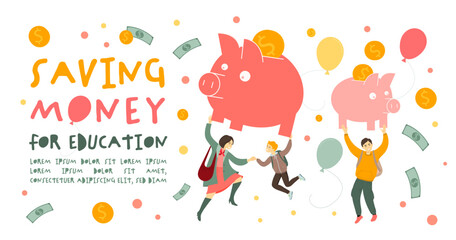 Saving money for education. Horizontal vector banner
