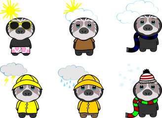 sloth bear weather kawaii cartoon set collection illustration in vector format