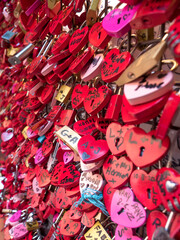 colorful hearts of love on the bridge