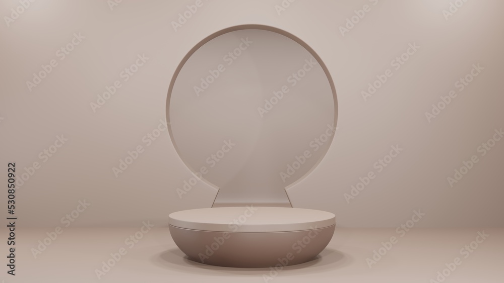 Poster Abstract realistic 3D light brown cylinder pedestal podium Minimal scene for product display presentation.background for cosmetic product and mock up presentation.