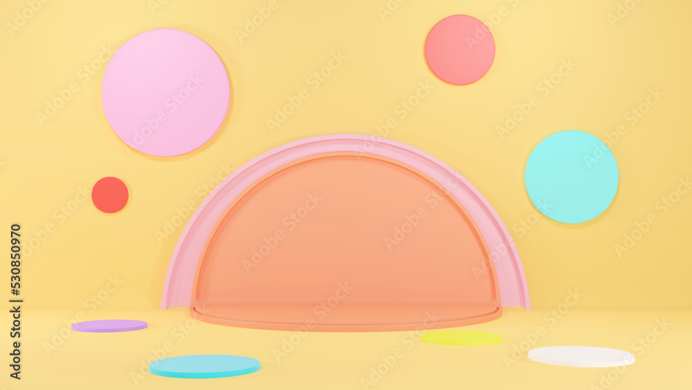 Poster 3d rendering of podium and abstract geometric with empty space for kids or baby product.