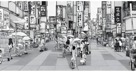 日本の街並み_繁華街_01 - obrazy, fototapety, plakaty