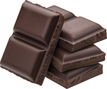 Dark chocolate pieces stack isolated 