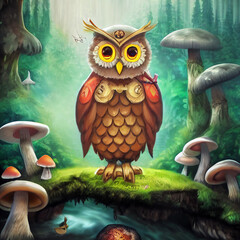 Fototapeta premium Wild owl in the forest.