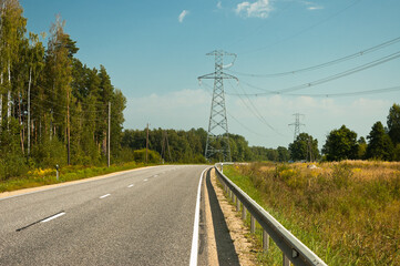 highway, in the photo a road in a forest belt