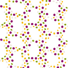 Obraz premium Funny dots in grid seamless pattern. Irregular shapes on white background. Childish colorful design with cute hand drawn circles. Flat cartoon style vector illustration