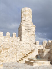 Tower on the edge of the courtyard of the Venetian Fort Koules in Heraklion, Iraklio, Crete Island, Greece