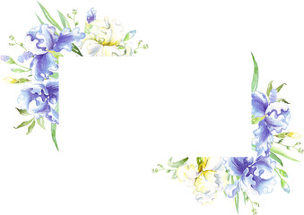 Watercolor iris frame. Hand-painted clipart