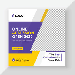 School Admission Social Media Post Design, Back to School Social Media Post Template