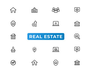 Real Estate minimal thin line web icon set. Included the icons as realty, property, mortgage, home loan and more. Outline icons collection. Simple vector illustration