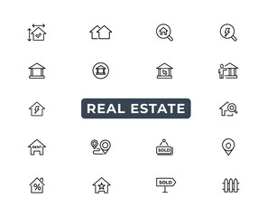 Real Estate minimal thin line web icon set. Included the icons as realty, property, mortgage, home loan and more. Outline icons collection. Simple vector illustration