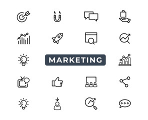 Marketing line icons set. Advertising icon collection. Marketing symbol set. Vector