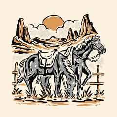 Vintage horses illustration - obrazy, fototapety, plakaty