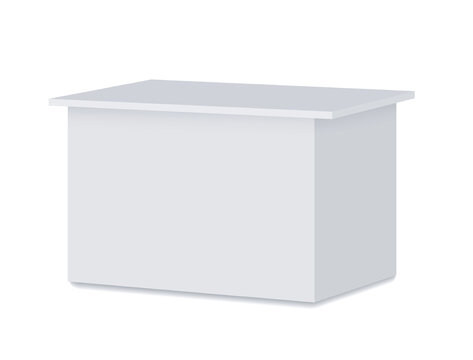 Vector realistic table or desk. Mockup. White Mobile counter for helping service desk, exhibitions, retail trade, promotion, advertising, pos, poi. Blank template. EPS10.