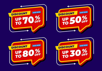 Discount Sale up to 70% 50% 30% 80% off template. Mega sale banner.