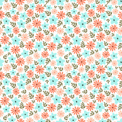 Fototapeta na wymiar Modern attractive wild flowers vector seamless floral ditsy pattern design for textile and printing. Elegant foliage repeating texture background