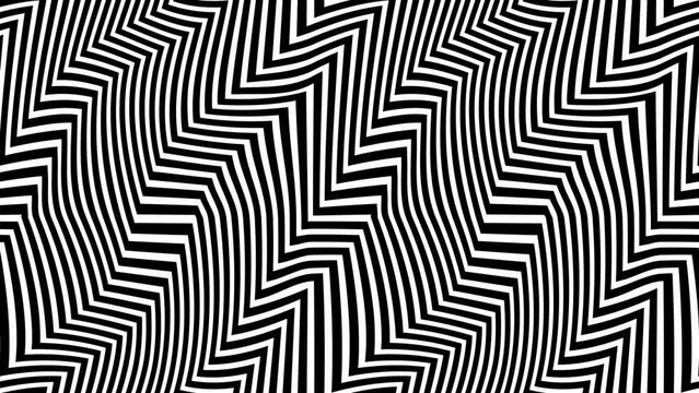 Seamless Abstract Black and White Geometric Pattern with Stripes. Optical Psychedelic Illusion. Curved Steps on the Path. Loop Seamless Stock Footage. 3D Graphic