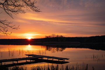 The Zemborzycki reservoir in Lublin at sunrise, golden hour photography