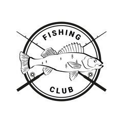 Fishing badge. Fishing sticker. Sticker with fish. Vector sticker. Logo. Illustration of fish