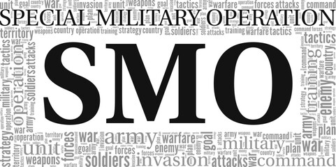 SMO - Special Military Operation word cloud conceptual design isolated on white background. - obrazy, fototapety, plakaty
