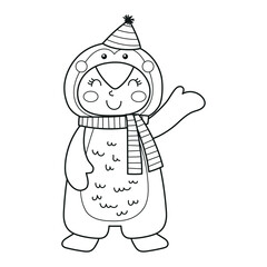 Girl dressed as a penguin, Christmas clipart