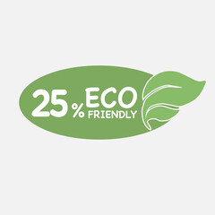 25% Eco friendly green leaf label sticker. 2d vector illustration. Eco friendly stamp icons Vector illustration with Green organic plant leaf.