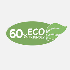 60% Eco friendly green leaf label sticker. 2d vector illustration. Eco friendly stamp icons Vector illustration with Green organic plant leaf.