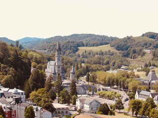 Fototapeta premium Landscape view of Lourdes Cathedral, France