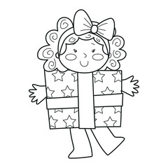 Girl dressed as a Christmas girf, Christmas clipart