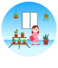 Girl watering the plants background image