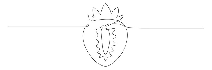Strawberry continuous one line drawing. Hand drawn linear strawberries with leaf. Vector illustration isolated on white.