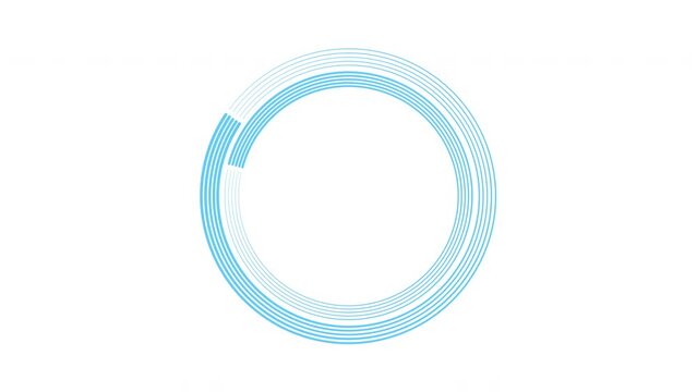 Rotating concentric circles, round target lines animation. Round frame, design element isolated. Luma mask, alpha channel. Blue
