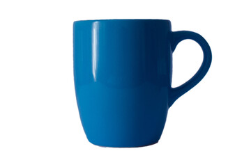 Shiny ceramic blue color mug or cup for tea, coffee, hot beverage or water. Isolated background, selective focus.	 - Powered by Adobe