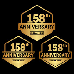 158 years anniversary celebration logotype. 158th anniversary logo collection. Set of anniversary design template. Vector and illustration.