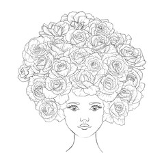 vector drawing woman with flowers