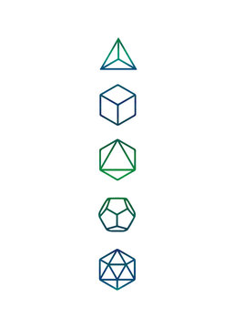 Platonic solids, five regular polyhedra, geometry, tetrahedron, cube, octahedron, dodecahedron, icosahedron, isolated