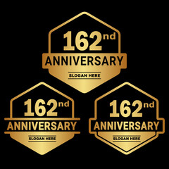 162 years anniversary celebration logotype. 162nd anniversary logo collection. Set of anniversary design template. Vector and illustration.
