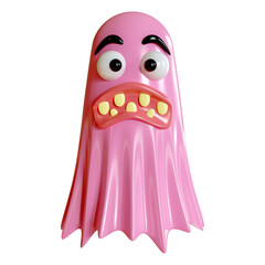 Cute pink ghost cartoon character with facial expressions