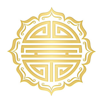 Shou, Chinese symbol, lotus flower, lucky charm, isolated