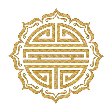 Shou, Chinese symbol, lotus flower, lucky charm, isolated
