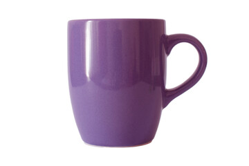 Shiny ceramic purple color mug or cup for tea, coffee, hot beverage or water. Isolated background,...